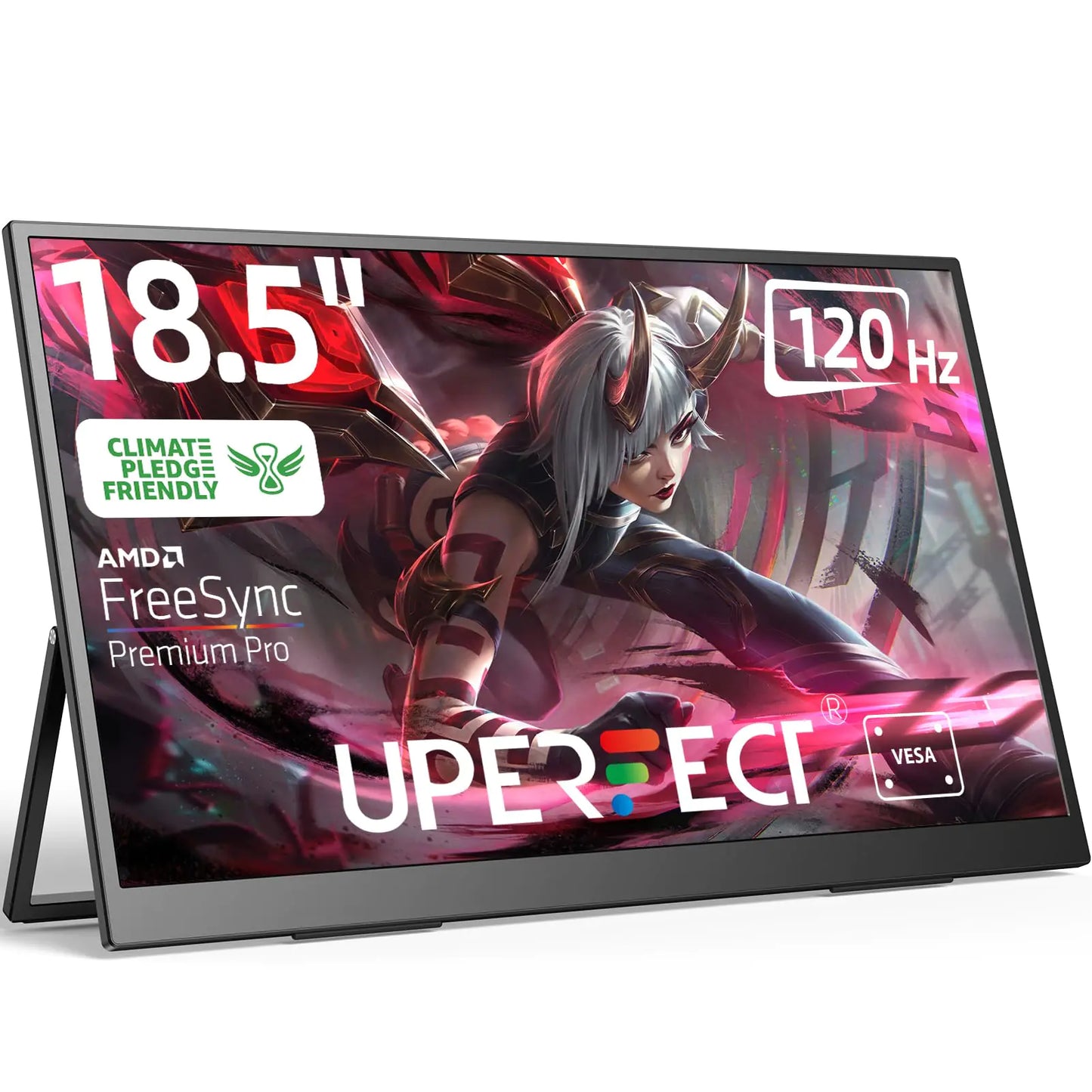 UPERFECT Portable Monitor 18.5 inch 120HZ 100% sRGB 1080P with VESA & Stand 180Β° Adjustable Ultra-Slim & Lightweight Frameless FHD FreeSync IPS HDR Gaming Display Travel Second Monitor for Laptop