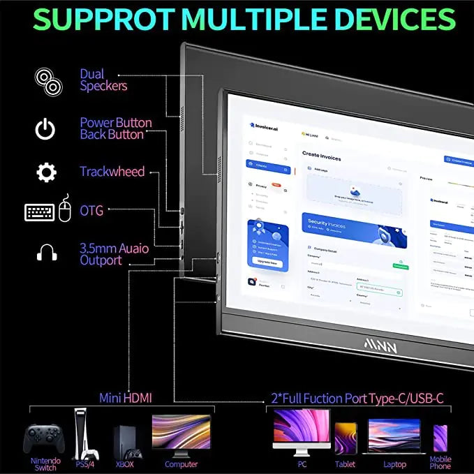 Ultra-Thin Portable Metal Display Monitor for PS4/PS5 XBOX PC