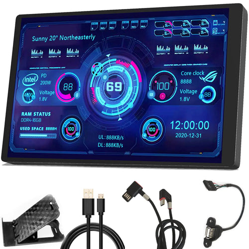 PC Temperature Display Computer Temp Monitor PC Sensor Panel Display for PC Computer Accessories in Side Prebuilt Gaming PC Parts ARGB Case IPS USB Mini Screen PC CPU RAM HDD Data Monitor