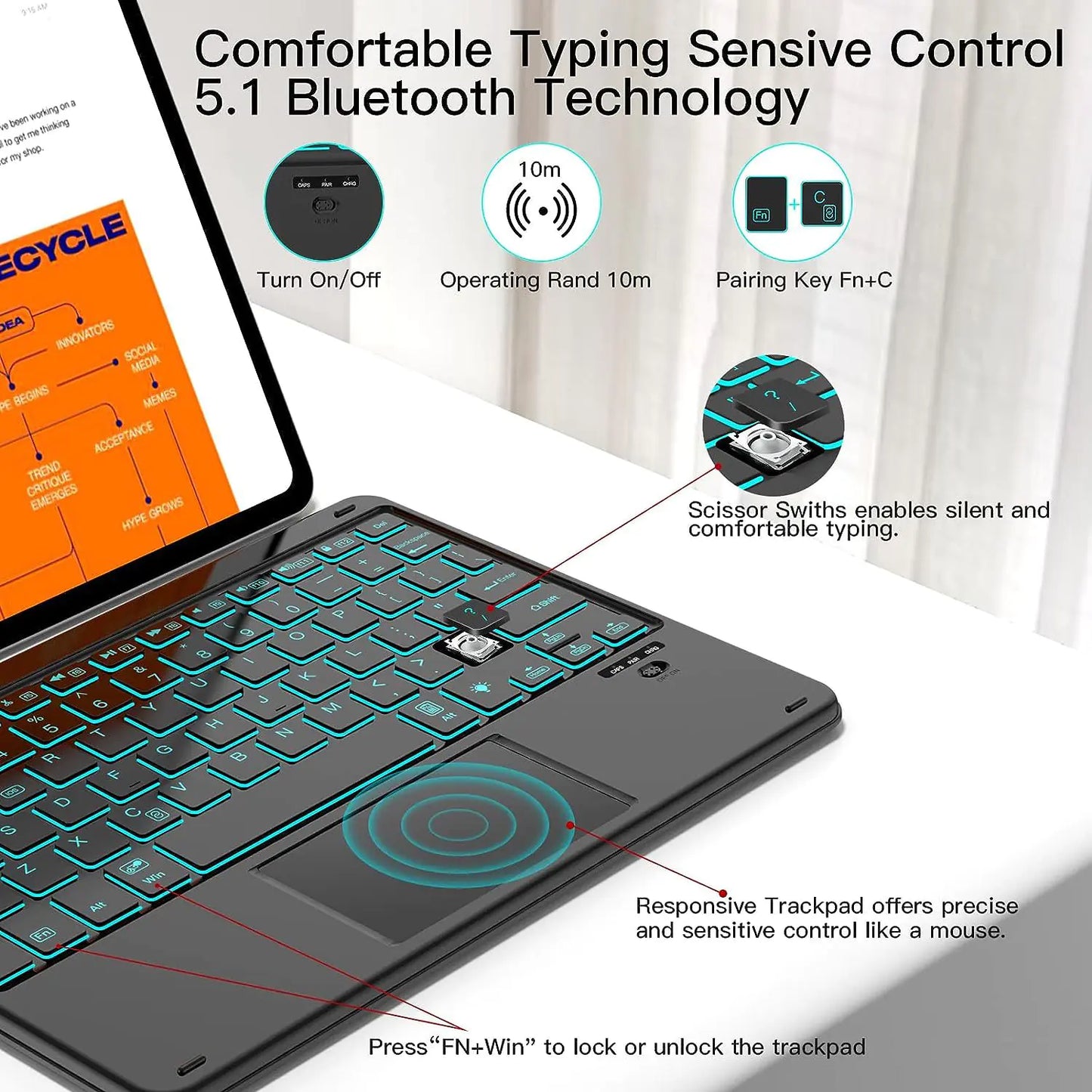 Bluetooth Backlit Keyboard for Xiaomi Pad 6 Pro & iPad Mini