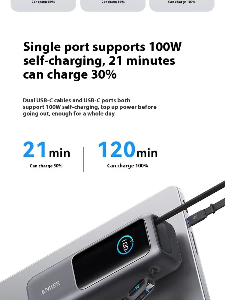 Two-wire Power Bank 25000mAh Fast Charging