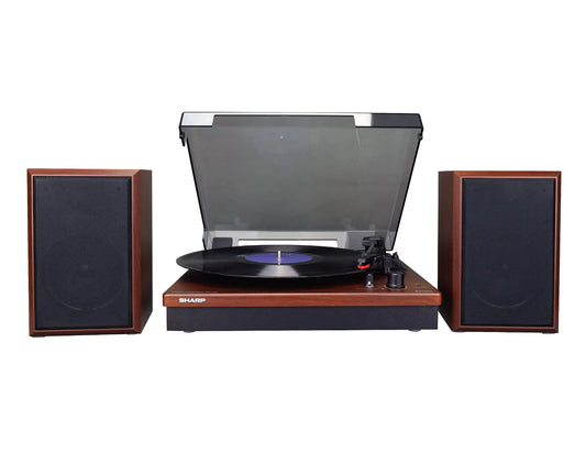Sharp RP-TT70 Vinyl Record Player Turntable: 12" 3-Speed Dual Bluetooth Turntable with Stereo Shelf Speakers