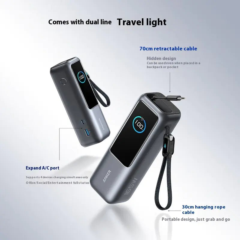 Two-wire Power Bank 25000mAh Fast Charging