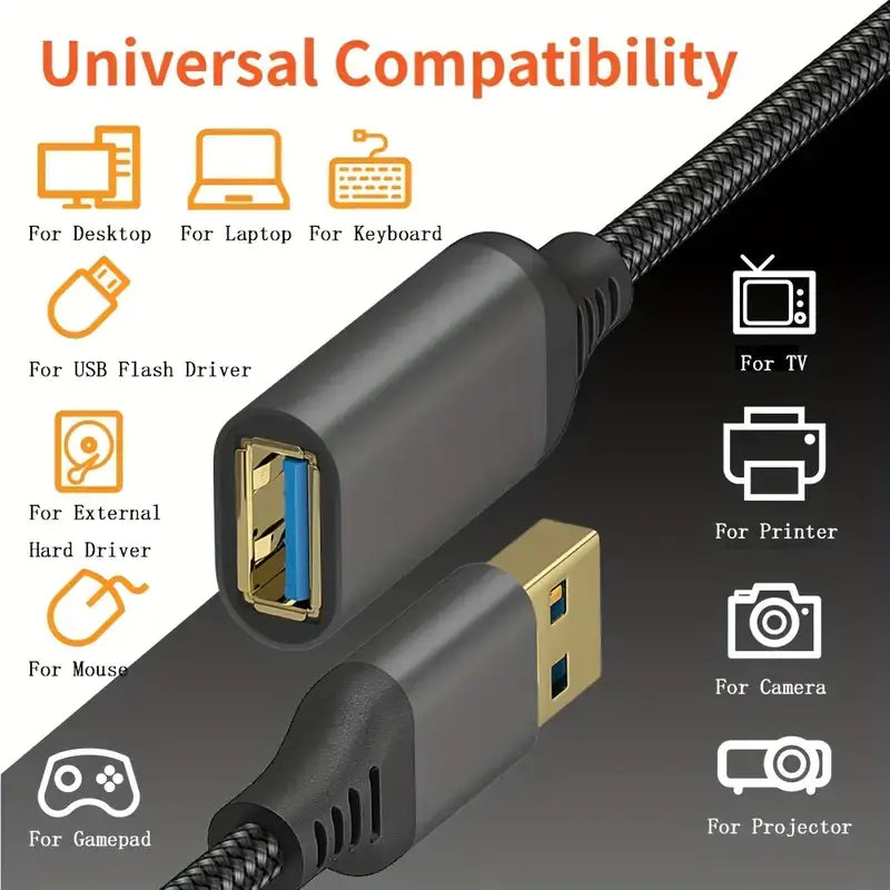 Nylon Braided USB 3.0 High-Speed Data Extension Cable