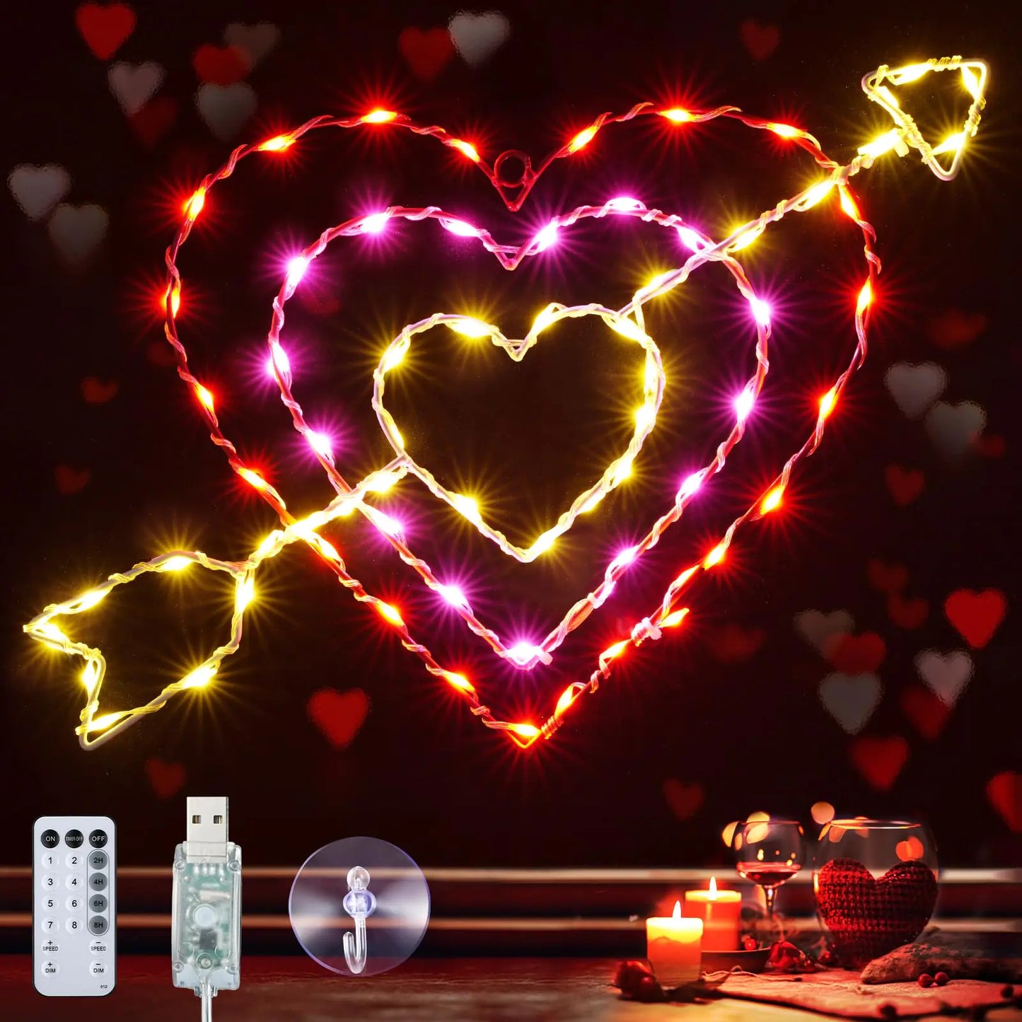 14 Inch Valentines Lights 8 Lighting Modes with Remote