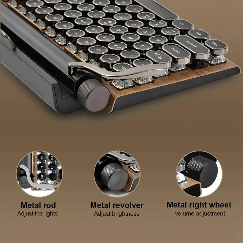 Retro Wireless Bluetooth Typewriter Keyboard with USB