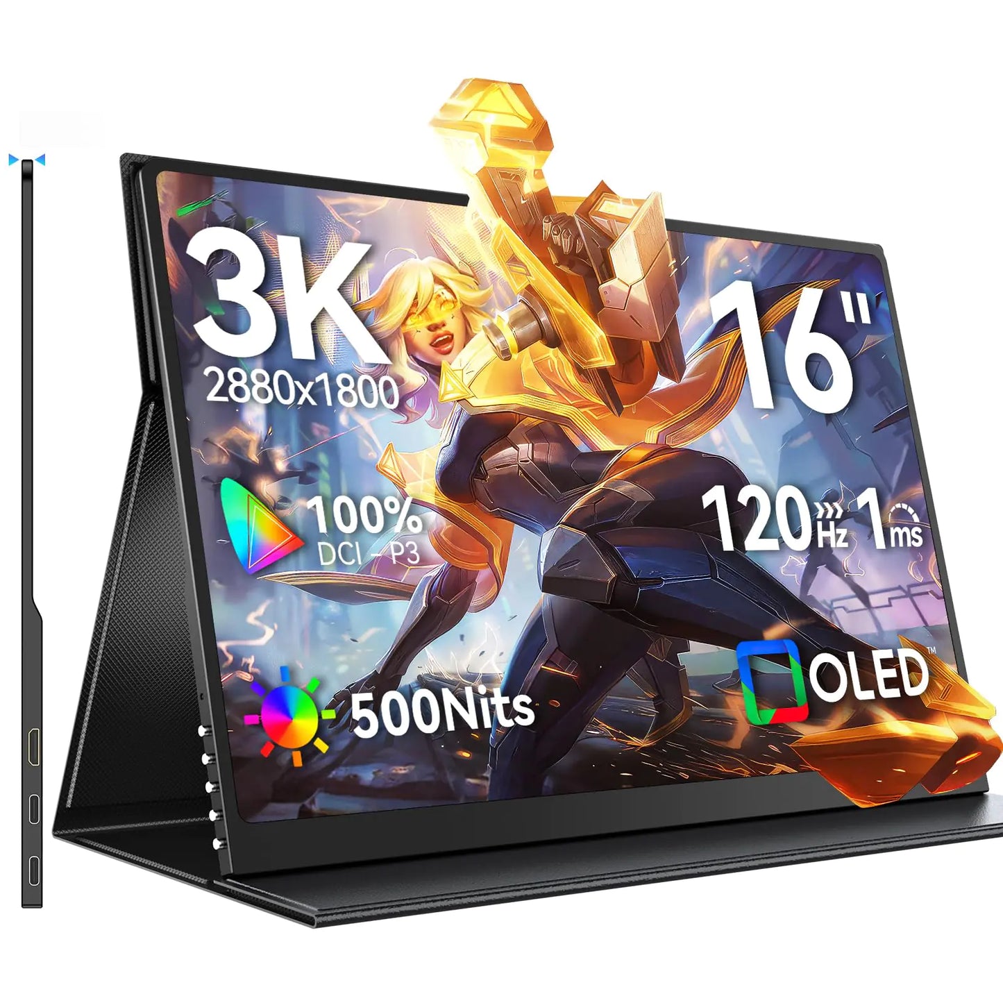UPERFECT OLED Portable Monitor 16" 3K 2880x1800 | 120Hz | 1ms Portable Gaming Monitor 500 Nits |100% DCI-P3 | 100000:1 Contrast | Ultra-Slim Design for Laptop Mini PC Phone Game Consoles