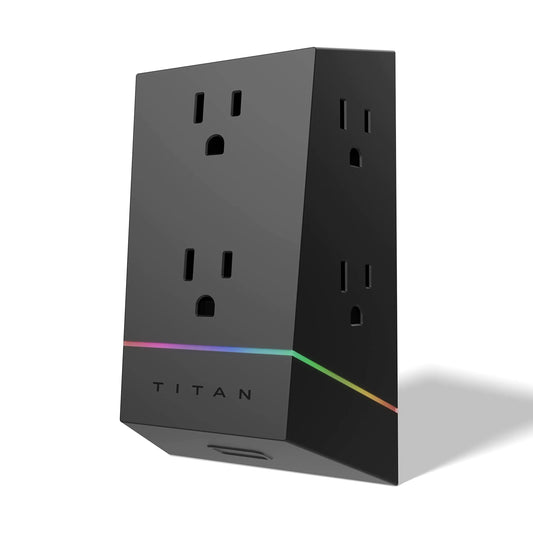Titan 6-Outlet Surge Protector LED Light Strip with Full Spectrum Color-Select Outlet Extender Compatible with Power Gaming PC Laptop Computer Setup PS4 PS5 Xbox Black 57365